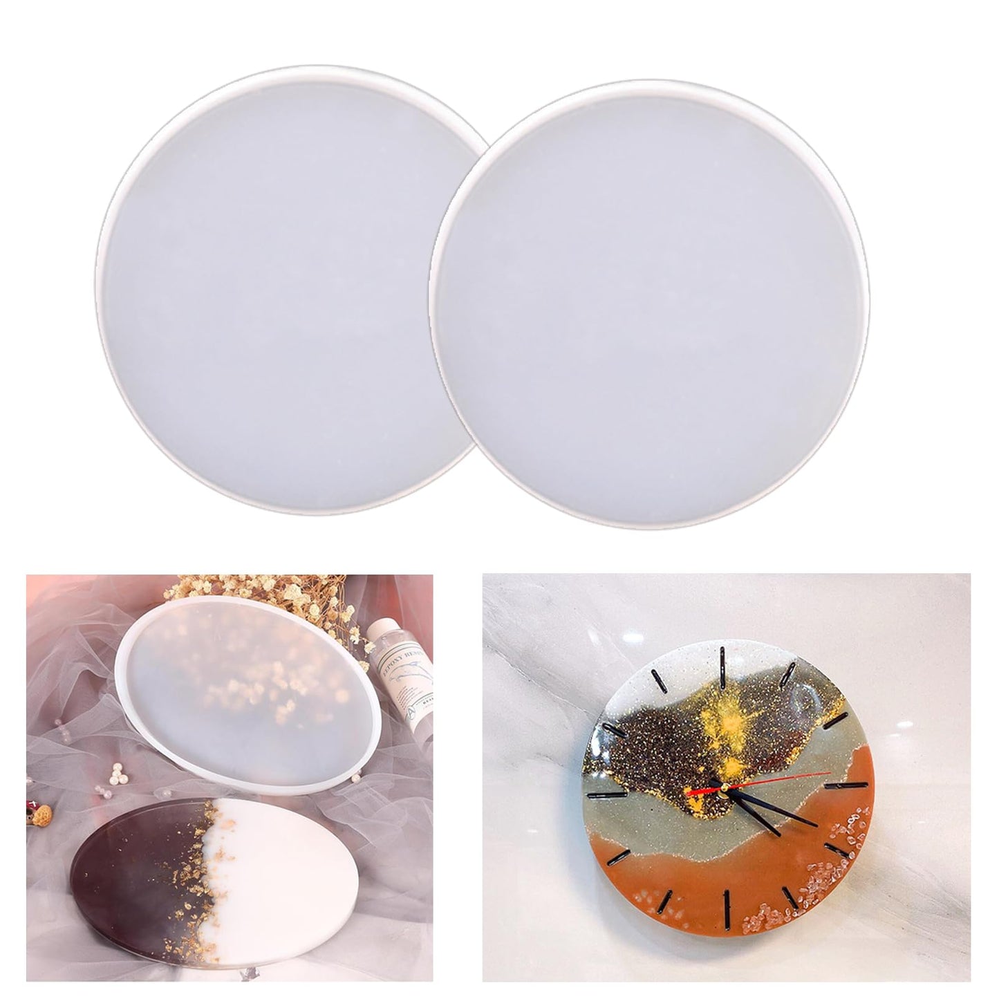 2pcs 7 Inch Resin Tray Molds, Round Rolling Tray Molds, Big Flat Round Coaster Resin Epoxy Silicone Board Molds for DIY Crafts