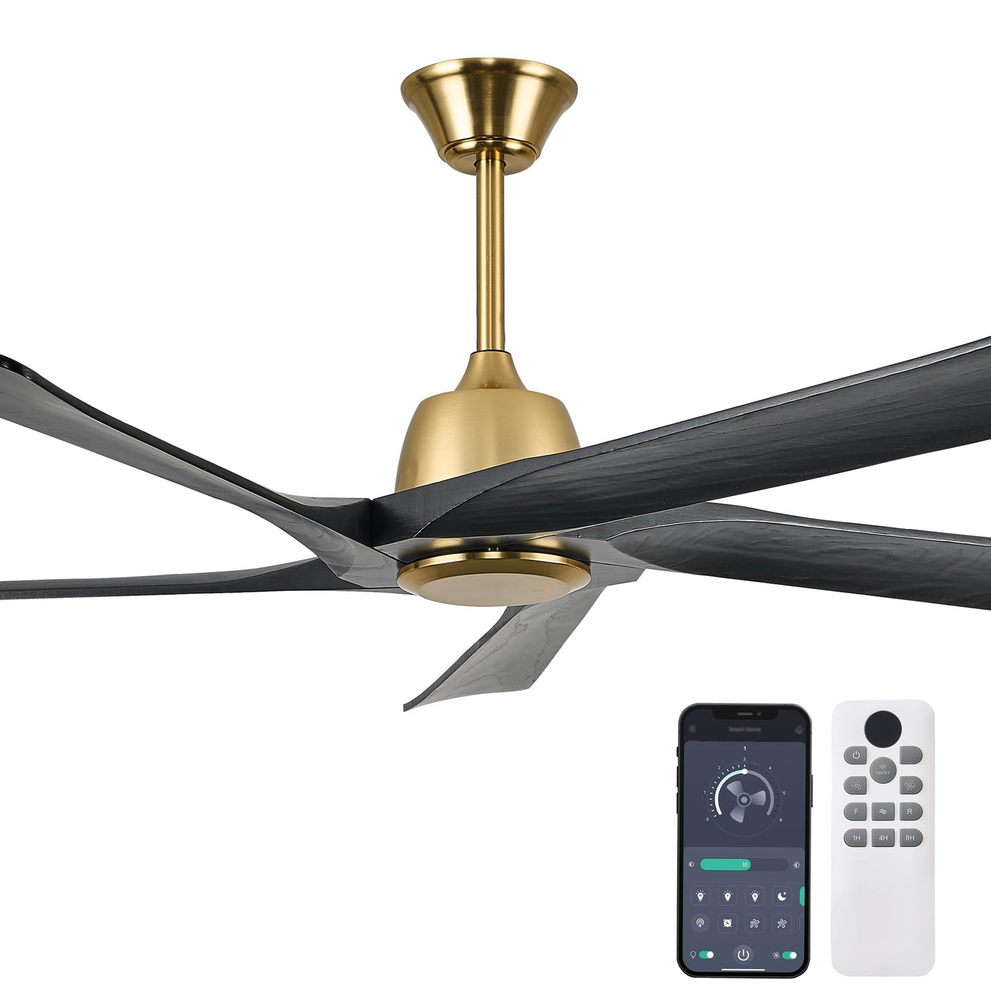 LVYEAYOU 60" Black and Gold Ceiling Fan No Lights, Remote and APP Control, 6-speed Reversible, Quiet DC Motor, Wood Ceiling Fans for Bedroom, Living Room, Office, Outdoor Patio