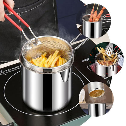 304 Stainless Steel Deep Fryer Pot with Basket, Stove Top Deep Fryer with Easy Grip Handle, Large Capacity Multifunctional Oil Strainer Pot For Frying Fish Shrimp Fries Chicken(Silver)