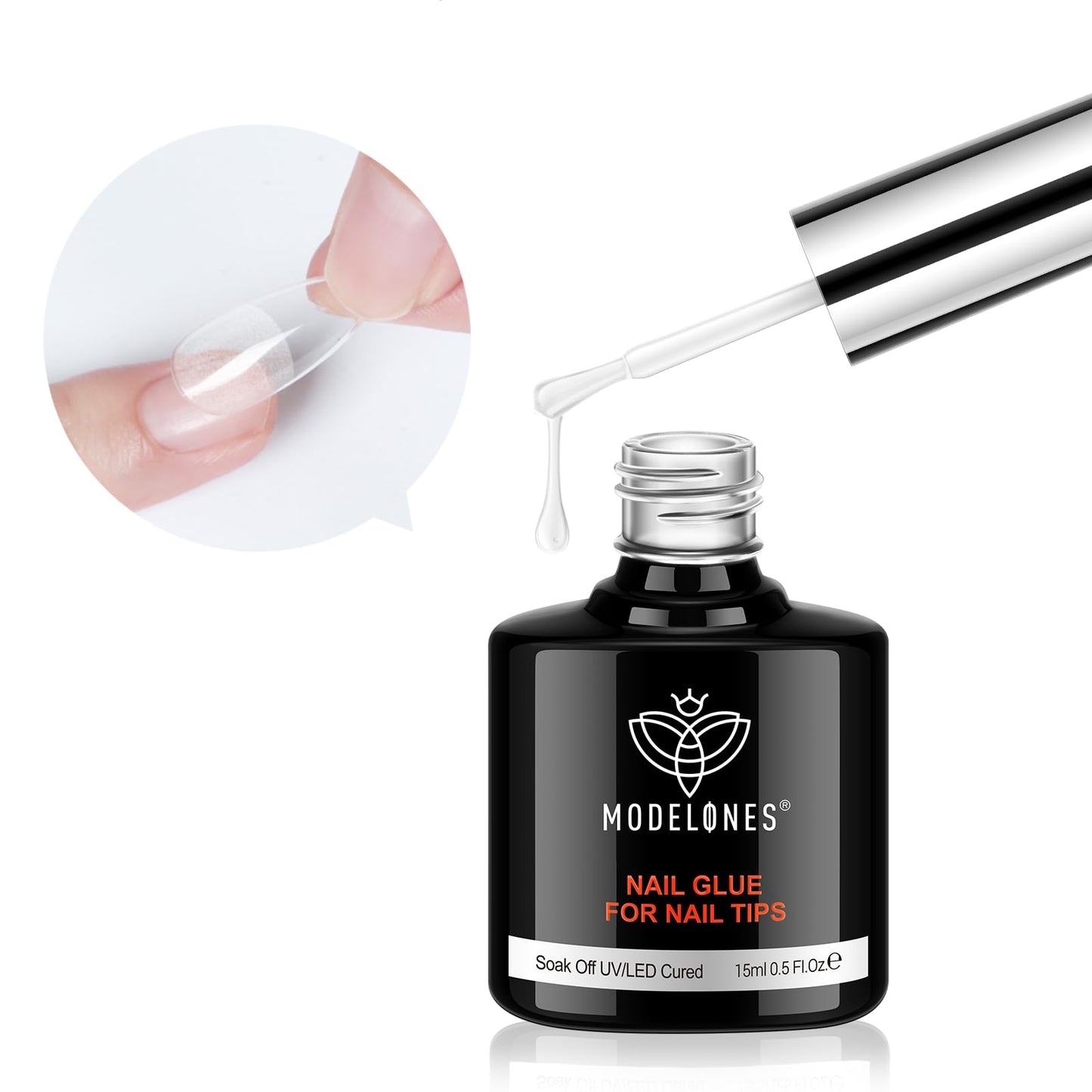modelones 9 in One Gel Nail Glue Brush On Nail Glue 15 ml for Tips, Rhinestones, Base Coat, Blooming Art Gel Kit for Press on Nails Acrylic Tips U V Lamp Needed 2Pcs