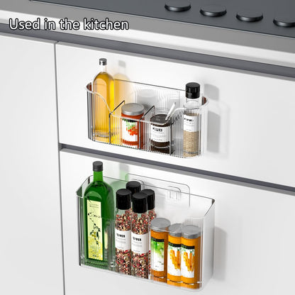 HQahnekme 2PCS Cabinet Door Organizer,Self Adhesive Kitchen Cabinet Organizer,Cabinet Door Storage Box for Bathroom/Kitchen/Living room,Storage shelf rv must haves. (transparent)