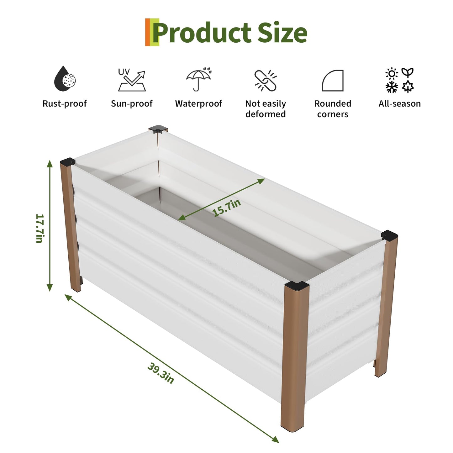 Garvee 2 Pack Large White Aluminum Planter Box 39"X16"X18", Extra Long Raised Garden Bed with Rounded Corners & Anti-Cut Safety Edging, Deep Design with Drainage Holes for Outdoor Patio & Balcony, Whi