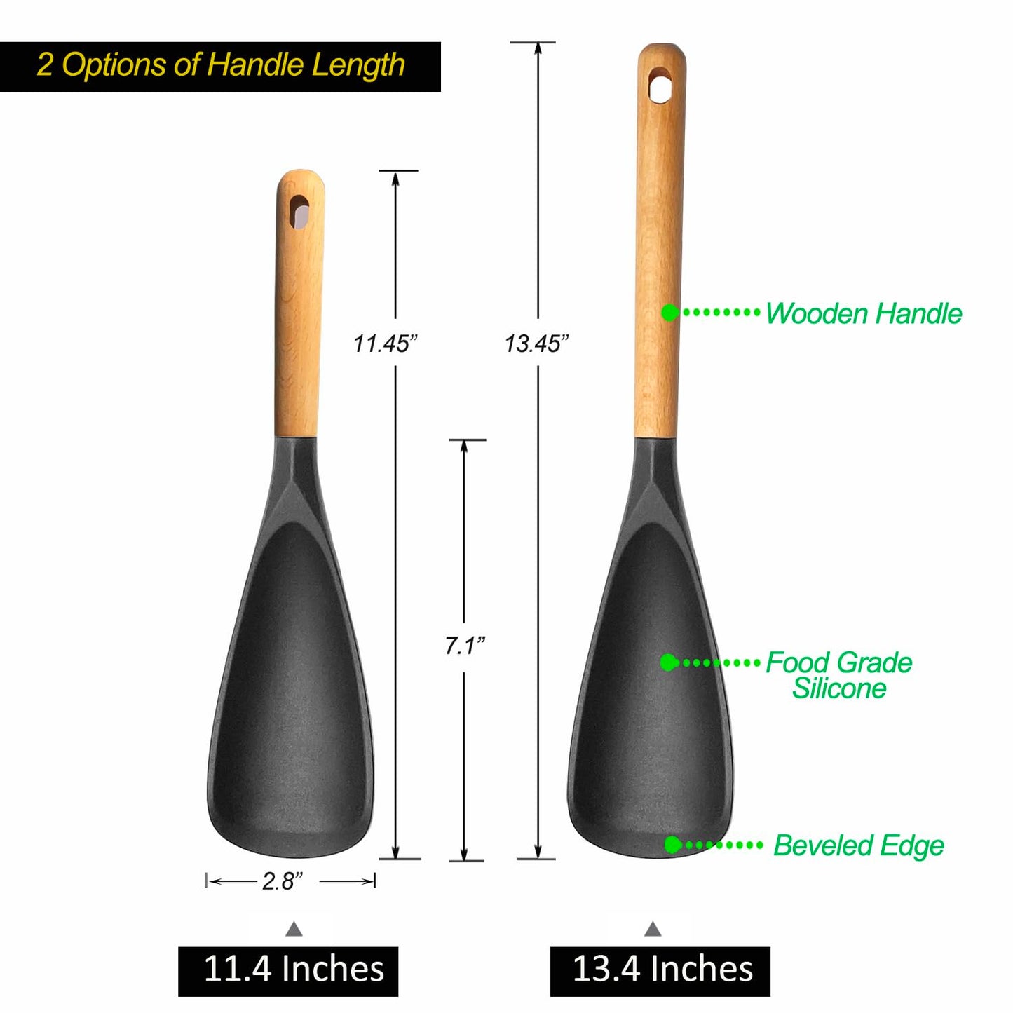 VOVOLY Cooking Spoon for Nonstick Cookingwares, Silicone Spoon Spoon for Mixing, Scoop, and Scrape, Black (13.4''+11.4" Black 2-Pack)