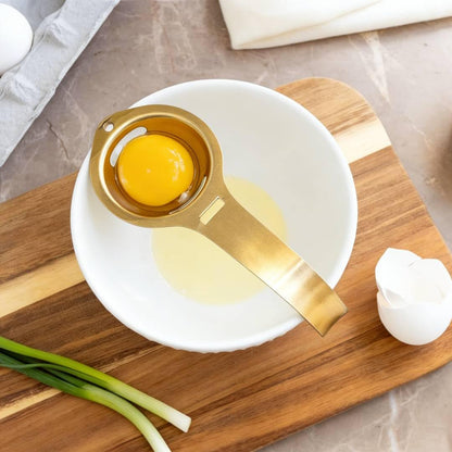 QANYEGN Stainless Steel Egg Yolk Separator, Egg Strainer with Long Handle, Egg Yolk White Separation Tool, Egg Extractor for Cooking, Baking(Gold)