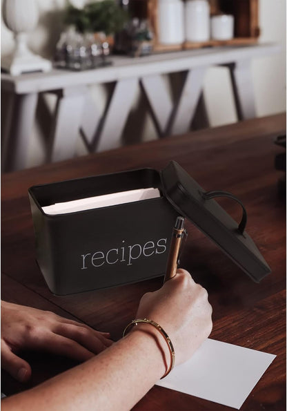 AuldHome Farmhouse Enamelware Recipe Box (Black) for 4 x 6 Inch Recipe Cards