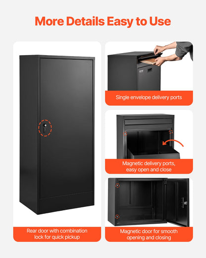 VEVOR Package Delivery Boxes for Outside, 47.2 in Mailbox for Parcel with Lock, Galvanized Steel Package Drop Box with Anti-Theft Design, Weather-Resistant Package Mailbox for Home and Office, Black