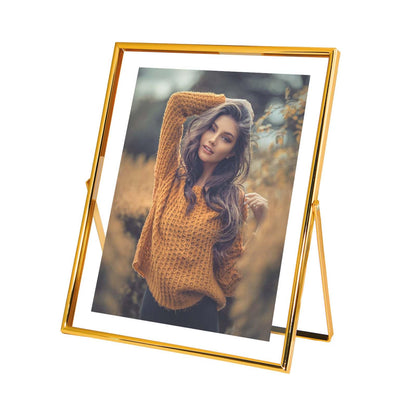 xinkerco 8X10 Gold Floating Picture Frame, Tabletop Metal Tempered Glass Picture Frames for Picture 7x9, 6x8, 5x7, Gift for Birthday, Festival, Wedding, Home or Office Decor (gold, 5x7, Vertical)