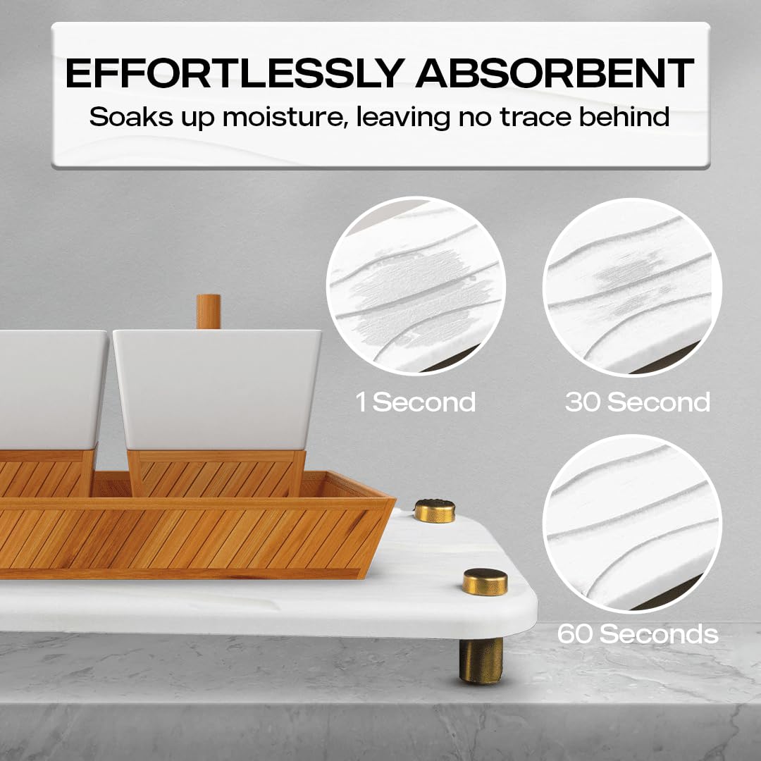 2-Piece Water Absorbing Stone Tray Set – Fast-Dry Diatomite Soap Trays for Bathroom & Kitchen Sink, Gold Finish