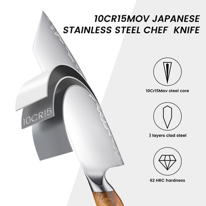 ZJIANKJ Chef Knife, 8-inch Hand Forged Professional Kitchen Knife with Japanese 10Cr15MoV Stainless Steel Gyuto Knife with Blue Ergonomic Handle, Razor-Sharp Cooking Knife in Gift Box