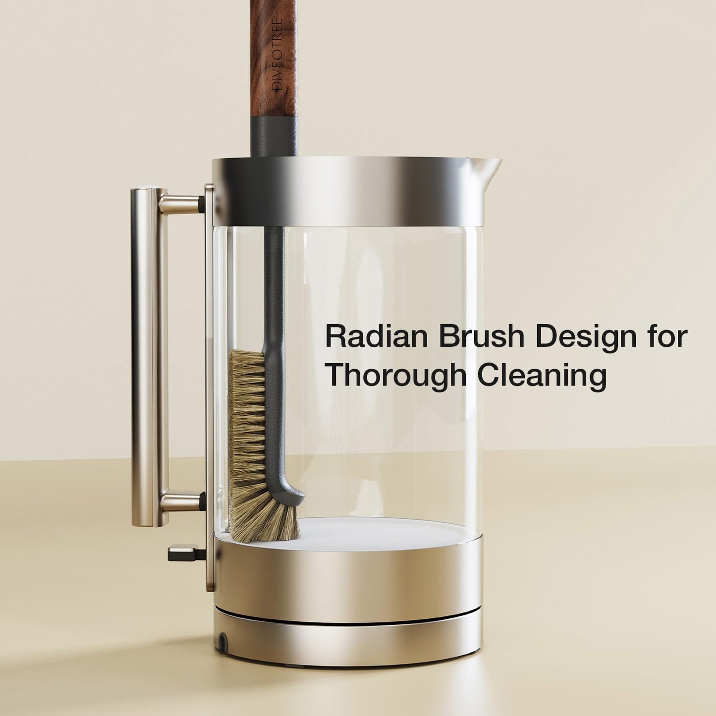 Cleaning Brush, Diveotree Hard Bristle Brush for Deep Cleaning Grout, Sink, Cup, Teapot, Bottle, Blender, Multi-Purpose Brush wih Long Handle for Kitchen (Brown)
