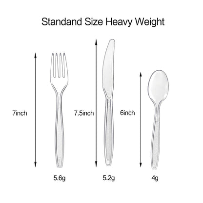 Cutlery Set Plastic Utensils Clear Forks Spoons Knives Disposable Silverware Heavyweight [300 Combo Box]