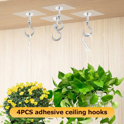 YOSINXU 4 Pack Adhesive Ceiling Hooks, 30lbs Heavy Duty Ceiling Hooks for Hanging Plants, No Drilling Wall Hook Sticky Hanger for Hanging Lights, Wind Chimes, Lantern