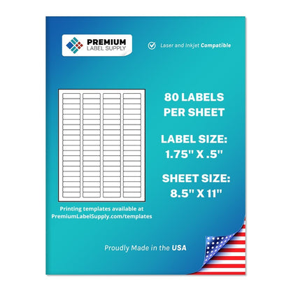 Premium Label Supply White Sticker Return Address Labels – 1.75" x .5" – Laser/Inkjet Compatible – (80 per Sheet), 25 Sheets – 2000 Total Adhesive Labels