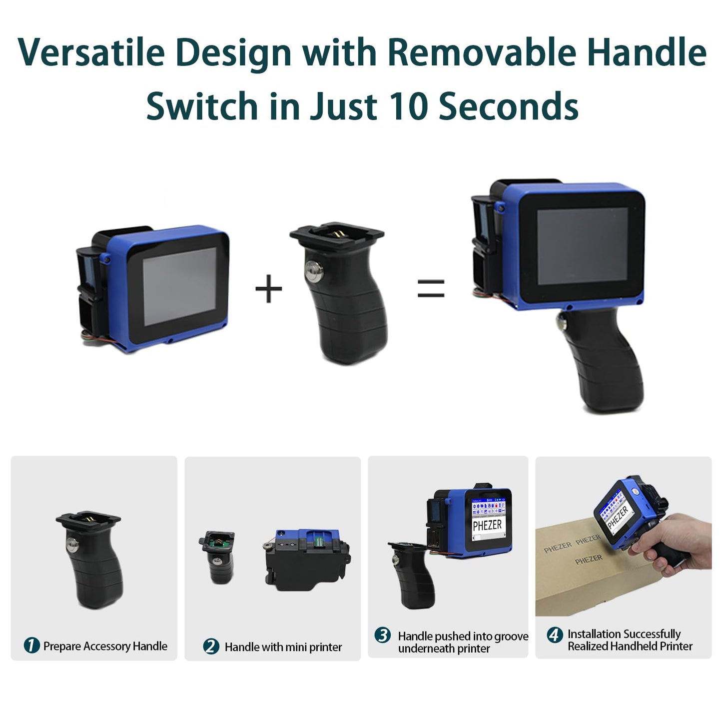 Phezer Mini Handheld Inkjet Printer PC11 for Flat and Curved Surface, with Touch Screen and Quick-Drying Ink Cartridge, Portable Pocket Marking Device for Label/Date/Barcode/Logo/Qrcode/Batch Number