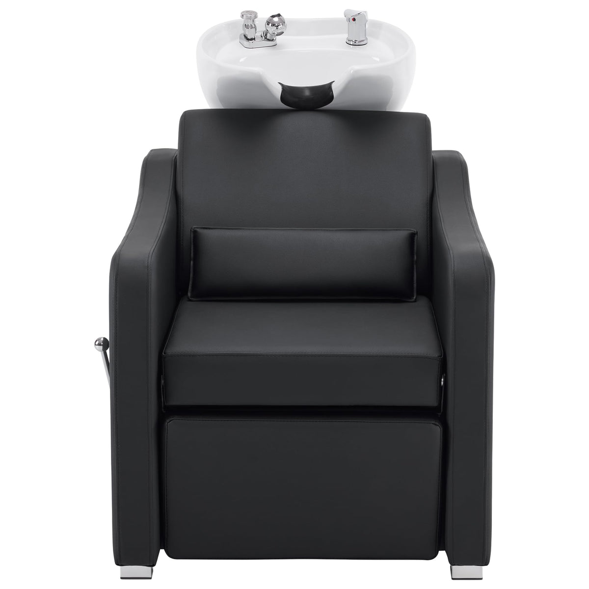 BarberPub Backwash Shampoo Station Chair, Adjustable Porcelain Ceramic Hair Wash Bowl with Chair, Shampoo Station for Barber Shop, Spa Beauty Salon Equipment 9364 (Black)