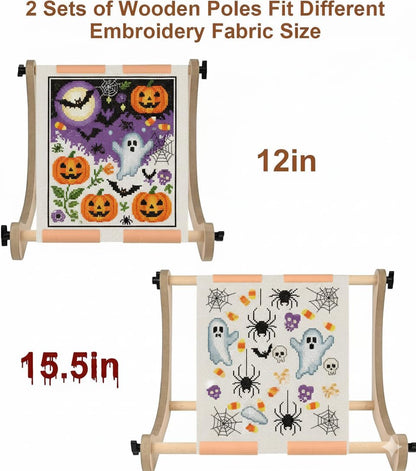 ALIMTEE Cross Stitch Stand for Lap or Table Top, Adjustable Width Embroidery Stand with 2 Sizes Rod (11.8" and 15.75") with Greater Stability