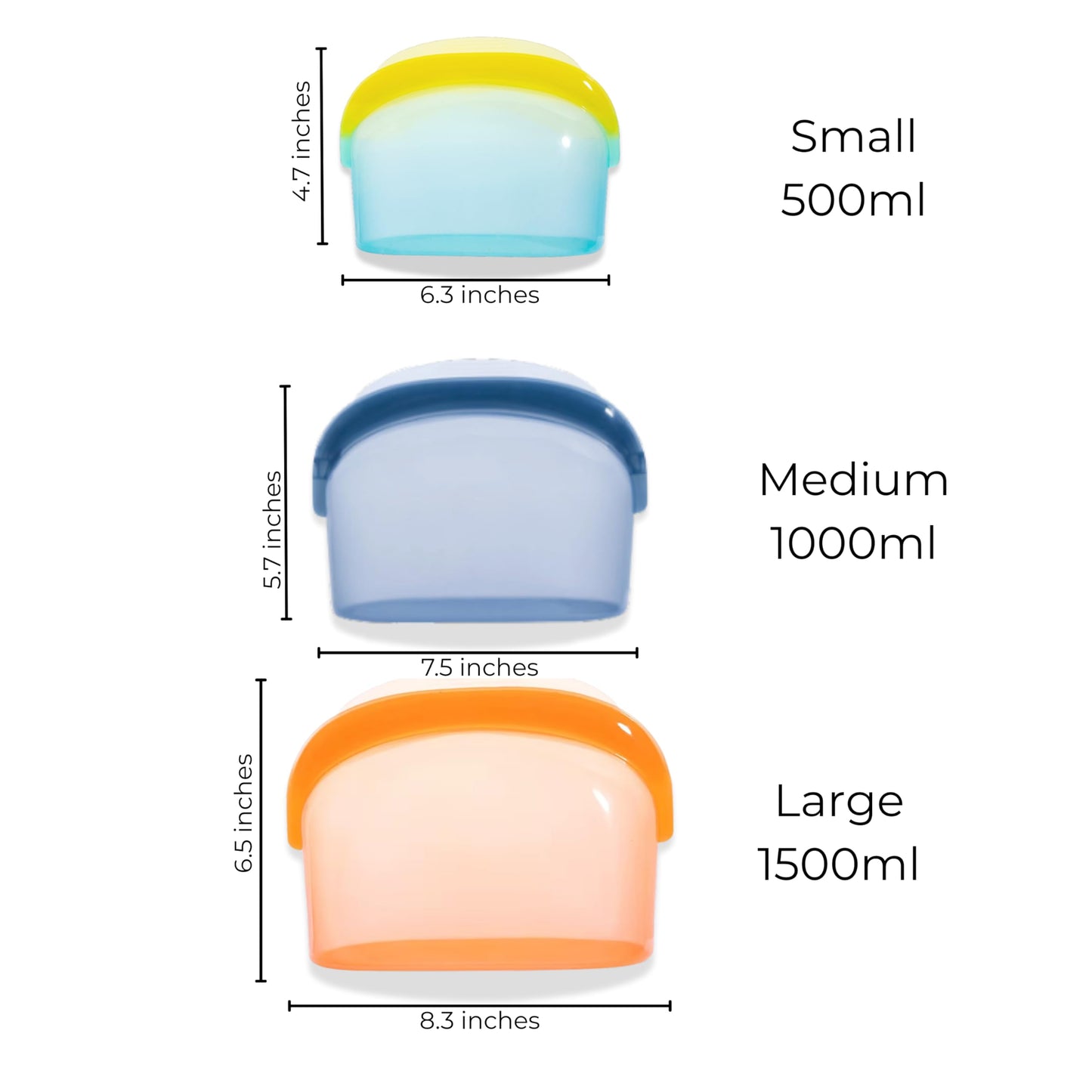 Reusable Silicone Food Storage Bags (3-Pack) | Stand-Up Wide Bottom Leakproof Silicone Freezer Bags | BPA-Free Microwave & Dishwasher Safe | Eco-Friendly Airtight Snack & Meal Prep Bags