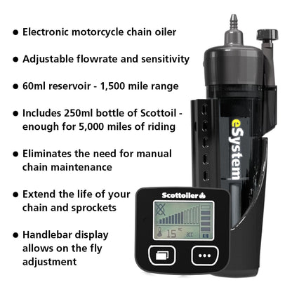 Scottoiler eSystem Electronic Automatic Motorcycle Chain Lubrication System with Biodegradable Green Scottoil & Traveller Expansion Bag Range Extending Touring Bundle…