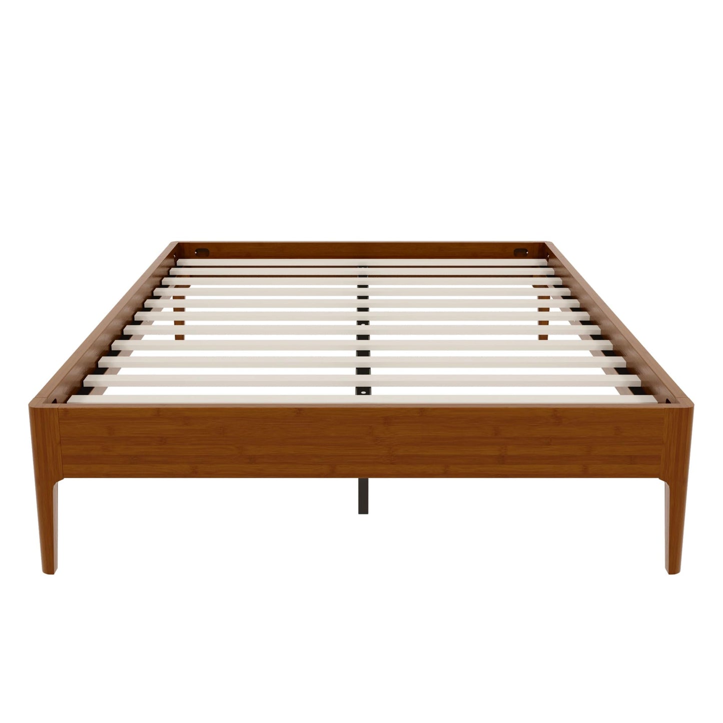 Merax Full Size Solid Dry Bamboo Wood Platform Bed, Mid-Century Minimalist 15" High Bed Frame with Wood Slat Metal Support, No Box Spring Needed, Easy Assembly (No Headboard), Brown