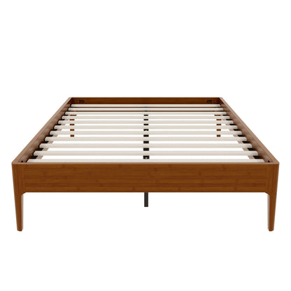 Merax Full Size Solid Dry Bamboo Wood Platform Bed, Mid-Century Minimalist 15" High Bed Frame with Wood Slat Metal Support, No Box Spring Needed, Easy Assembly (No Headboard), Brown
