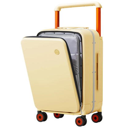 mixi Carry On Luggage Wide Handle Luxury Design Rolling Travel Suitcase PC Hardside with Aluminum Frame Hollow Spinner Wheels, with Cover, 20 inch, Lark Yellow