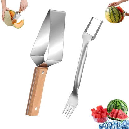 Triangle Watermelon Cutter, 2026 New Portable Stainless Steel Watermelon Slicer, Watermelon Cutter Slicer Tool with Wooden Handle, Melon Slicer, Fruit Cutter for Home, Kitchen, Camping, Picnic (2PCS)