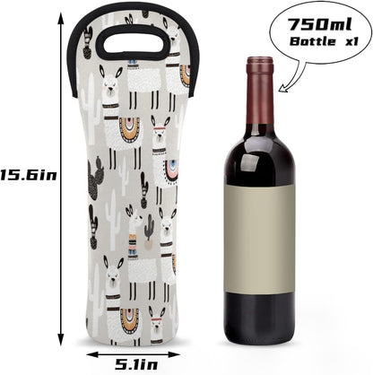 Camel Llama Wine Tote Bag - Neoprene Wine Carrier for Party, Travel, Restaurant, Alpaca Cactus Wine Accessories