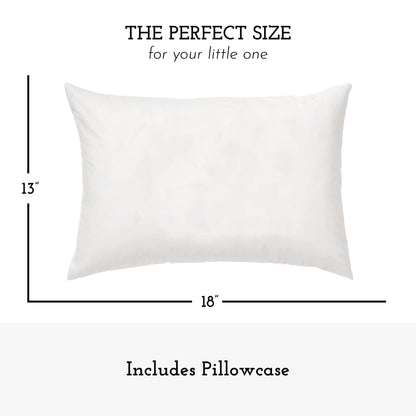 Little Sleepy Head Toddler Pillow with Pillowcase 13x18 - Kids Pillow for Sleeping - Toddler Pillow - Better Neck Support Ergonomic Pillow and Toddler Pillowcase - Best Pillows for Kids (White)