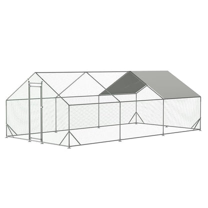 IDEALHOUSE Large Metal Chicken Coop, Walk-in Poultry Cage, 10 x 20 ft Outdoor Chicken Run Pen, Steel Frame, Waterproof and UV Cover, Hex Wire Mesh, for Chickens Ducks Rabbits