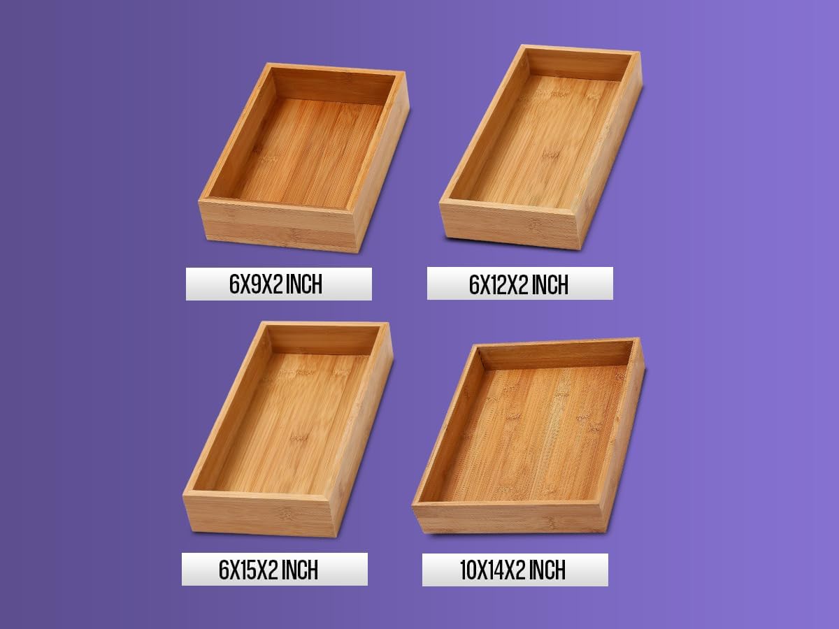 YBM Home Bamboo Drawer Organizer Storage Box for Kitchen, Junk Drawer, Office, Bedroom, Craft, 6x9x2 inch