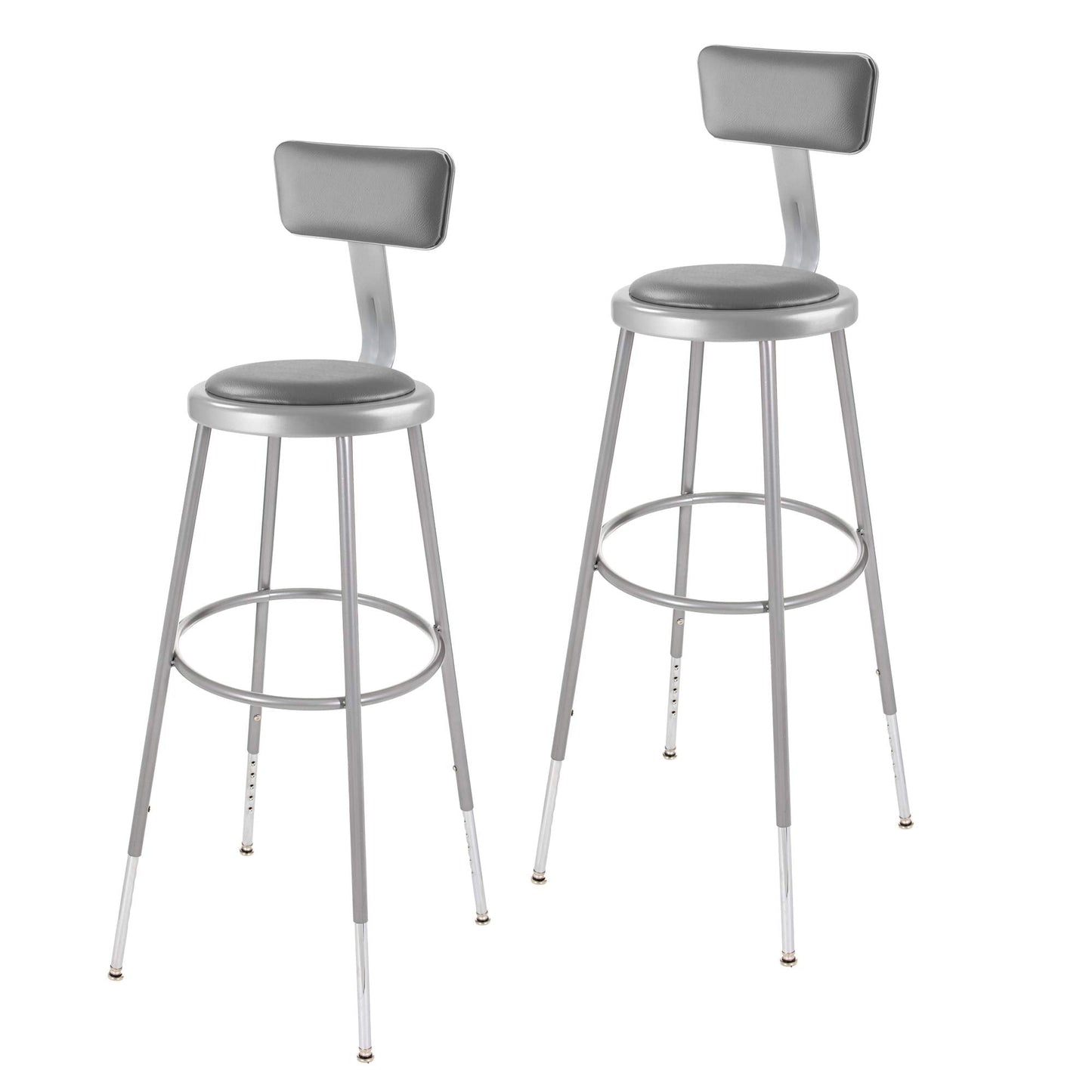OEF Furnishings OEF6430HB/2 Premium Commercial-Grade All-Purpose Round Stool with Backrest (Height-Adjustable, 30–38 inch Range, Gray Frame, Vinyl Padded Seat, 2-Pack)