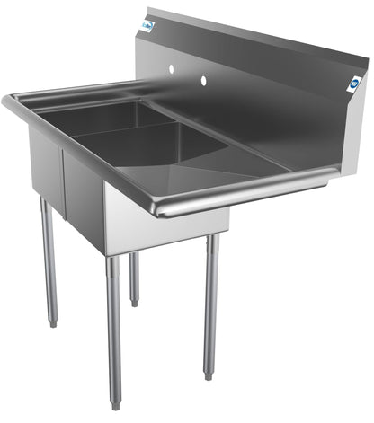 KoolMore - SB121610-16R3 2 Compartment Stainless Steel NSF Commercial Kitchen Prep & Utility Sink with Drainboard - Bowl Size 12" x 16" x 10", Silver