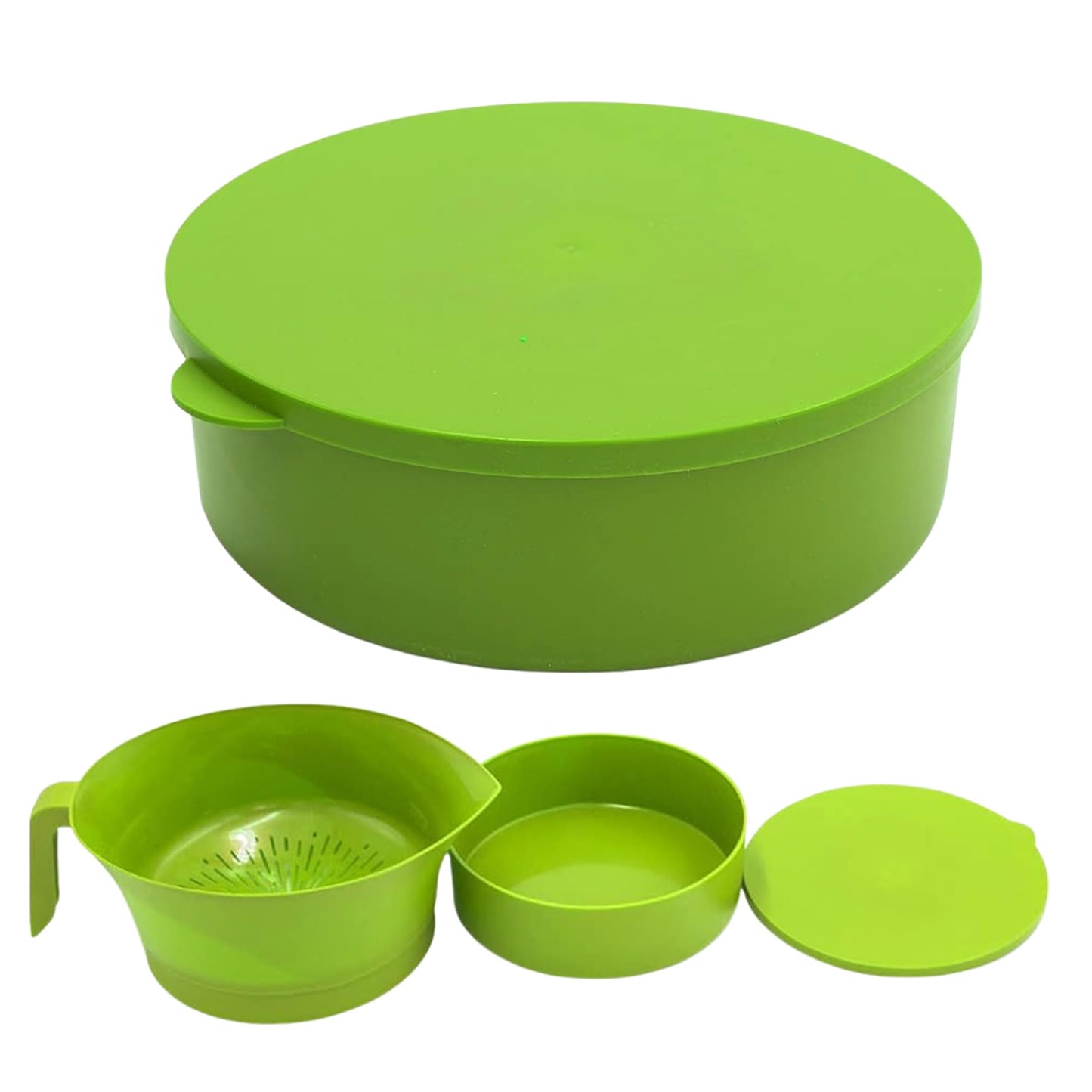 Easy Greasy 3-Piece Colander Grease Strainer Set – Green Grease Separator with Handle, Container & Lid – Strains Bacon, Pasta, Ground Beef – BPA-Free Kitchen Gadget