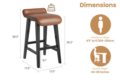 GarveeHome 26.2" Bar Stools Set of 4, Modern Upholstered Kitchen Stools with Low Back and Footrest, Counter Height Bar Stools with Wood Legs, for Kitchen Counter, Dining Room, Brown