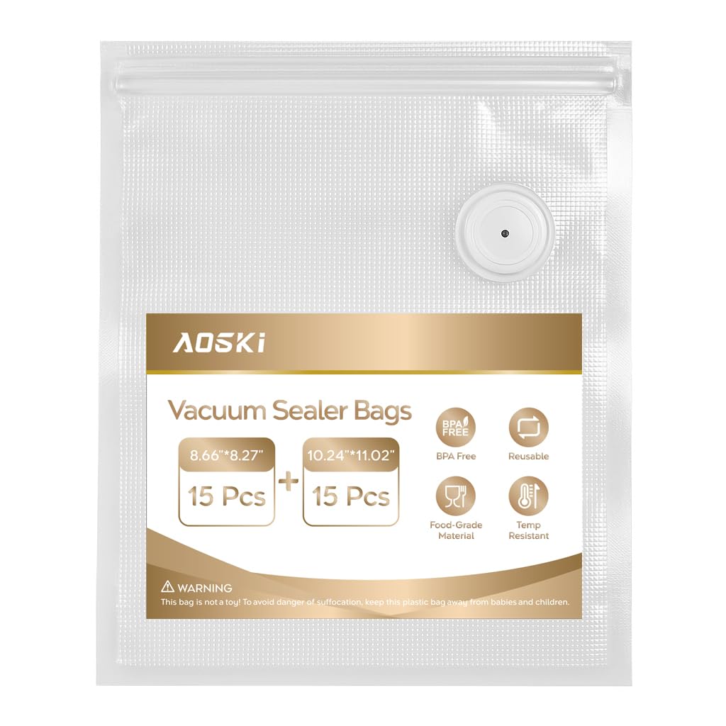 Reusable Vacuum Sealer Bags for Food: 30Pcs BPA-Free Reusable Vacuum Seal Bags with Air Valve & 2 Seal Clips, Plastic Clear Freezer Safe Vacuum Food Storage Bags, Microwaveable Seal Bags for Kitchen