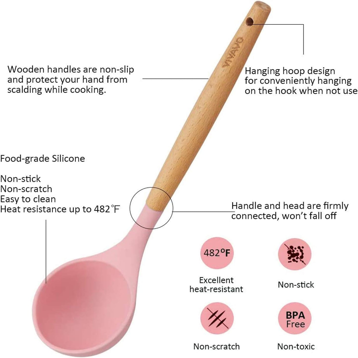 Silicone Cooking Utensil Set, 12 Pieces with Wooden Handles, Kitchen Spatula Sets with Holder Spoon Turner Tongs