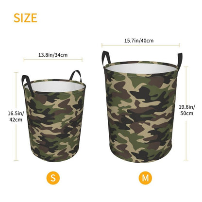 Gbuzozie 62L Round Laundry Hamper Camouflage Pattern Storage Basket Waterproof Coating Green Camo Organizer Bin For Nursery Clothes Toys