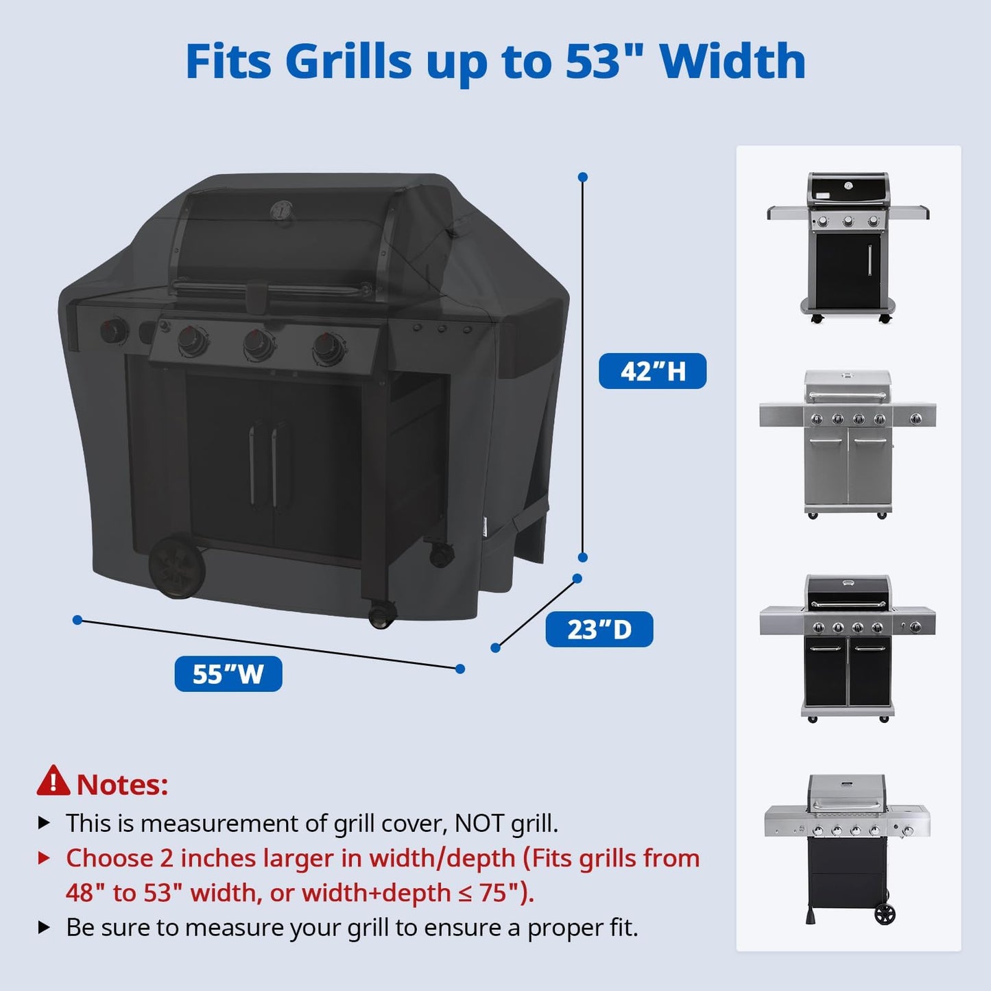 SunPatio Grill Cover 55 Inch, Outdoor Heavy Duty Waterproof Barbecue Gas Cover, UV & Fade Resistant, All Weather Protection Compatible for Weber Charbroil Nexgrill Kenmore Grills and More, Black