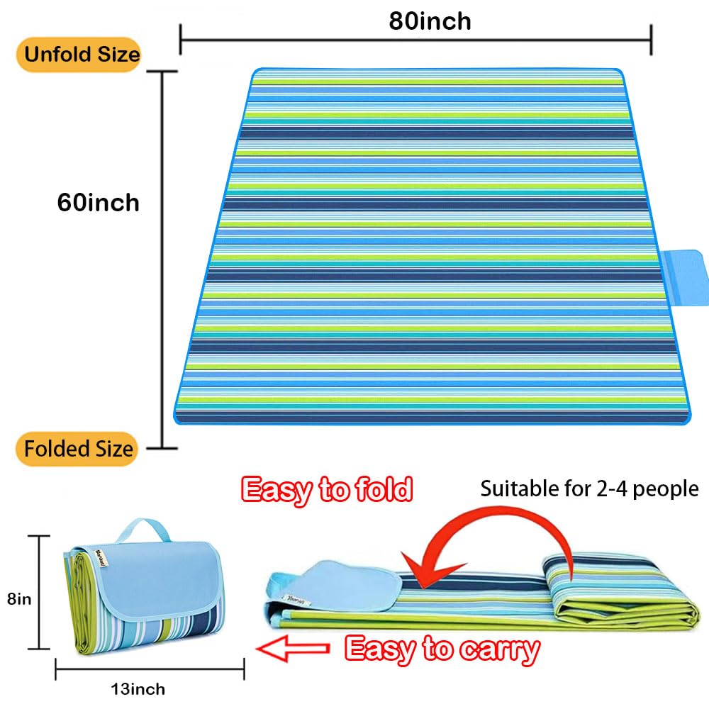 PUPOPIK Picnic Beach Blanket, Picnic Mat 80x60in Waterproof Foldable, Family Mat, Portable Large Picnic Blankets for Travel, Hiking, Music Festival