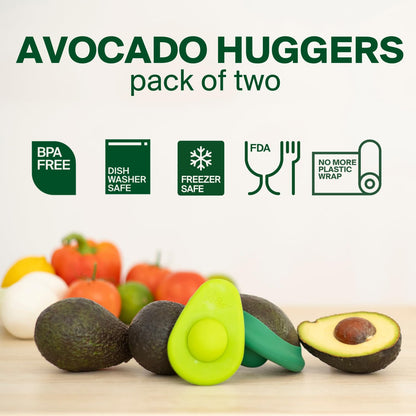 Food Huggers Avocado Huggers 2pc Silicone Reusable Avocado Savers with Pit Storage | BPA Free, Dishwasher Safe Holder | Large & Small Set