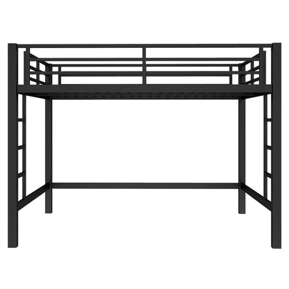 Metal Queen Size Loft Bed,Heavy Duty Loft Bed Frame Queen Size with 2 Ladders and Full Length Guardrails for Kids, Teens, Adults, Noise-Reducing,Space-Saving,Black