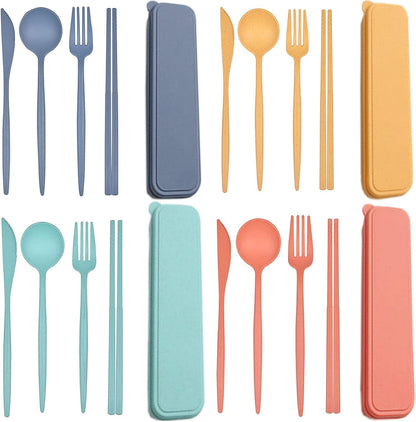 Plastic Travel Utensils, 4 Sets Camping Cutlery, Portable Reusable Utensils Set with Case for Picnic, Travel, Camping