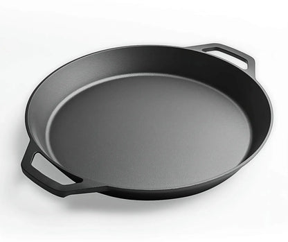 LI-GELISI 26-inch cast iron frying pan with double auxiliary handles, nitrogen-treated for rust resistance, suitable for stoves/grills/campfires, heavy-duty frying pan for outdoor cooking