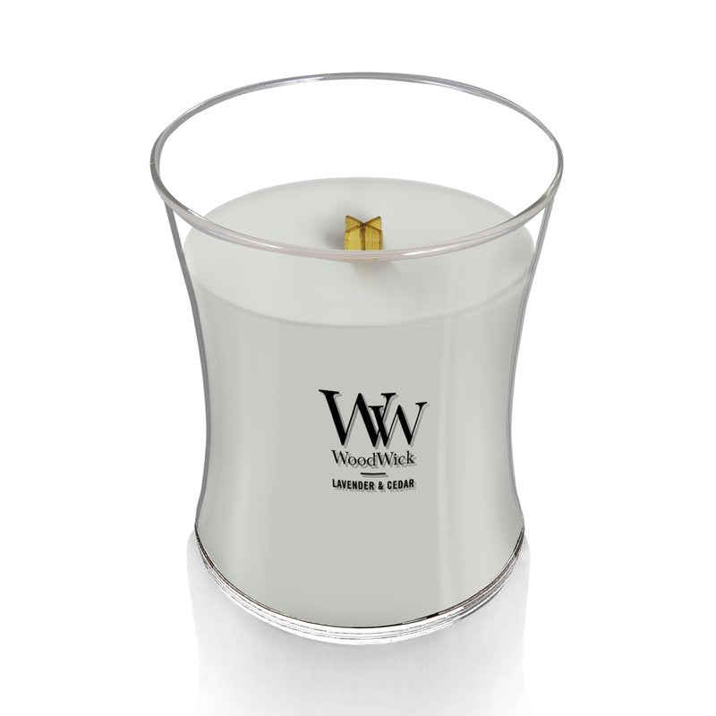 WoodWick Lavender & Cedar Holiday Candle Gifts for Women and Men, 9.7 oz Medium Hourglass Candle with Crackling Wick