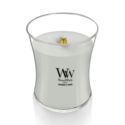 WoodWick Lavender & Cedar Holiday Candle Gifts for Women and Men, 9.7 oz Medium Hourglass Candle with Crackling Wick