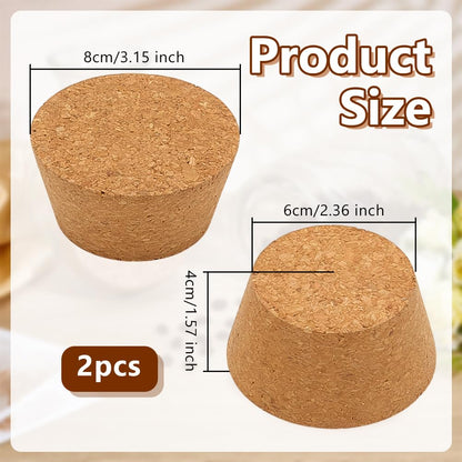 OLYCRAFT 2Pcs Large Cork Stoppers 2.4~3.2 Inch Cork Bottle Stoppers Tapered Corks Plugs Corks Canning Jar Lids Wood Tapered Plugs Wooden Taper Stopper for Kitchen Wedding Favor Canning