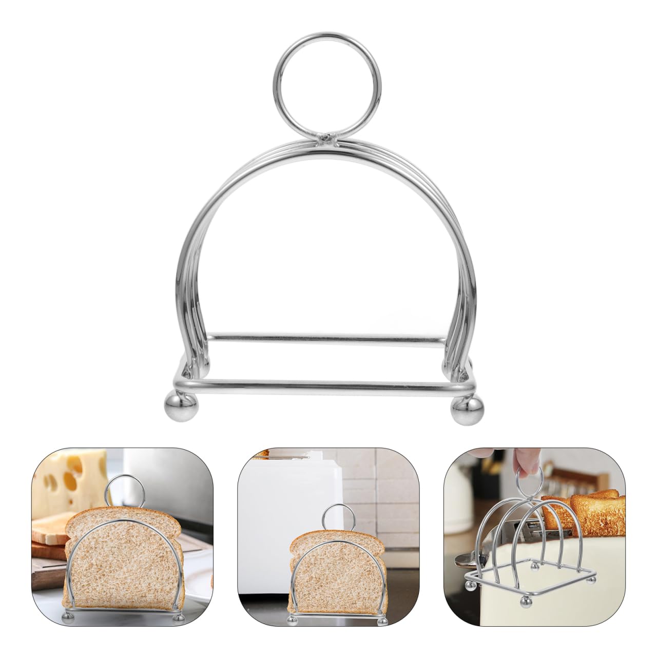 HEMOTON 3 Slice Stainless Steel Bread Toast Rack Air Fryer Toast Serving Holder Burger Toast Storage Stand Toast Holder Stand Table Serving