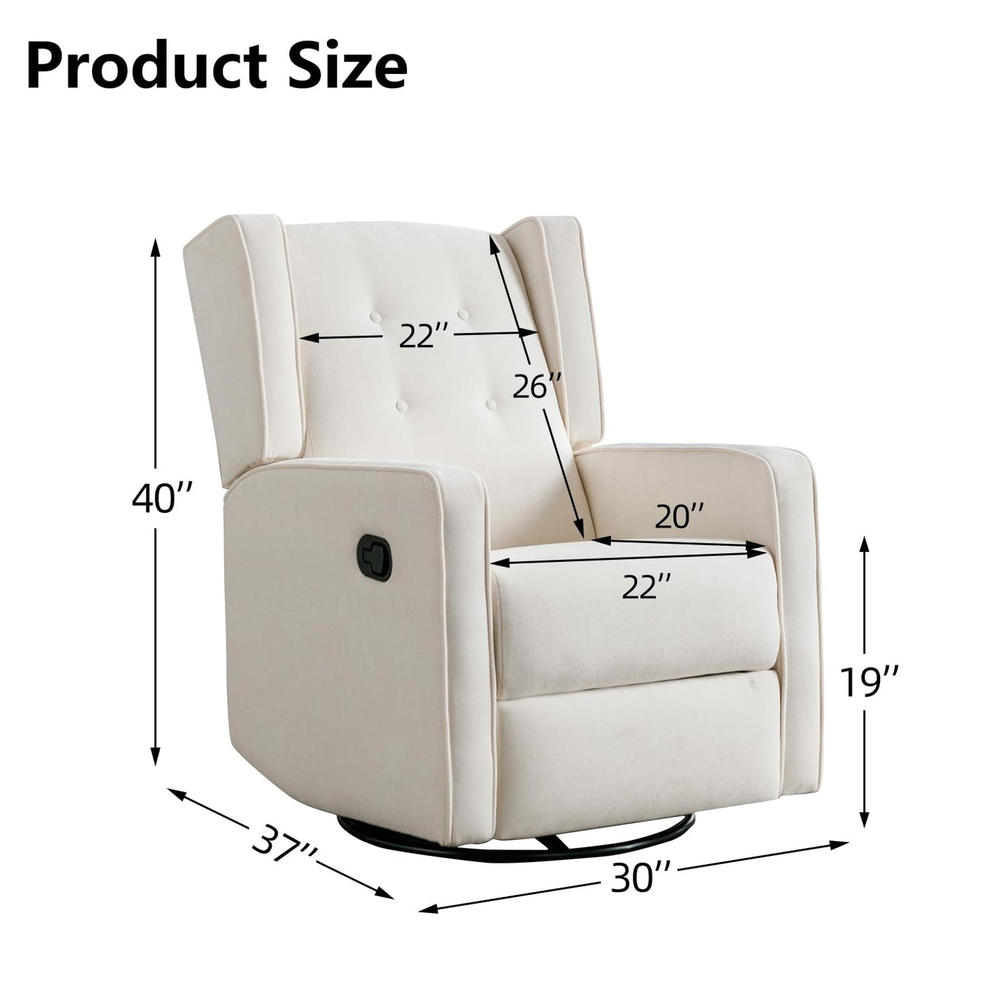 CANMOV Swivel Rocker Recliner Chair, Nursery Glider Chair, Nursery Rocking Chairs, Manual Reclining Chair, White