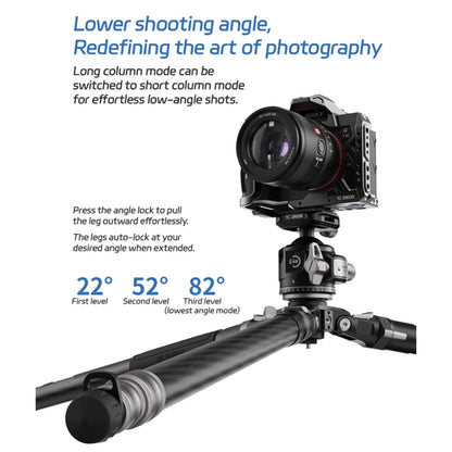 YC Onion Tako T23 Carbon Fiber Tripod with 44mm Ball Head, 3/8" Top Thread, 360° Rotation, 3 Leg Sections, One Flip Quick Release, Travel Tripod Stand for DSLR Cameras,Camcorders (Max Load 22lb)