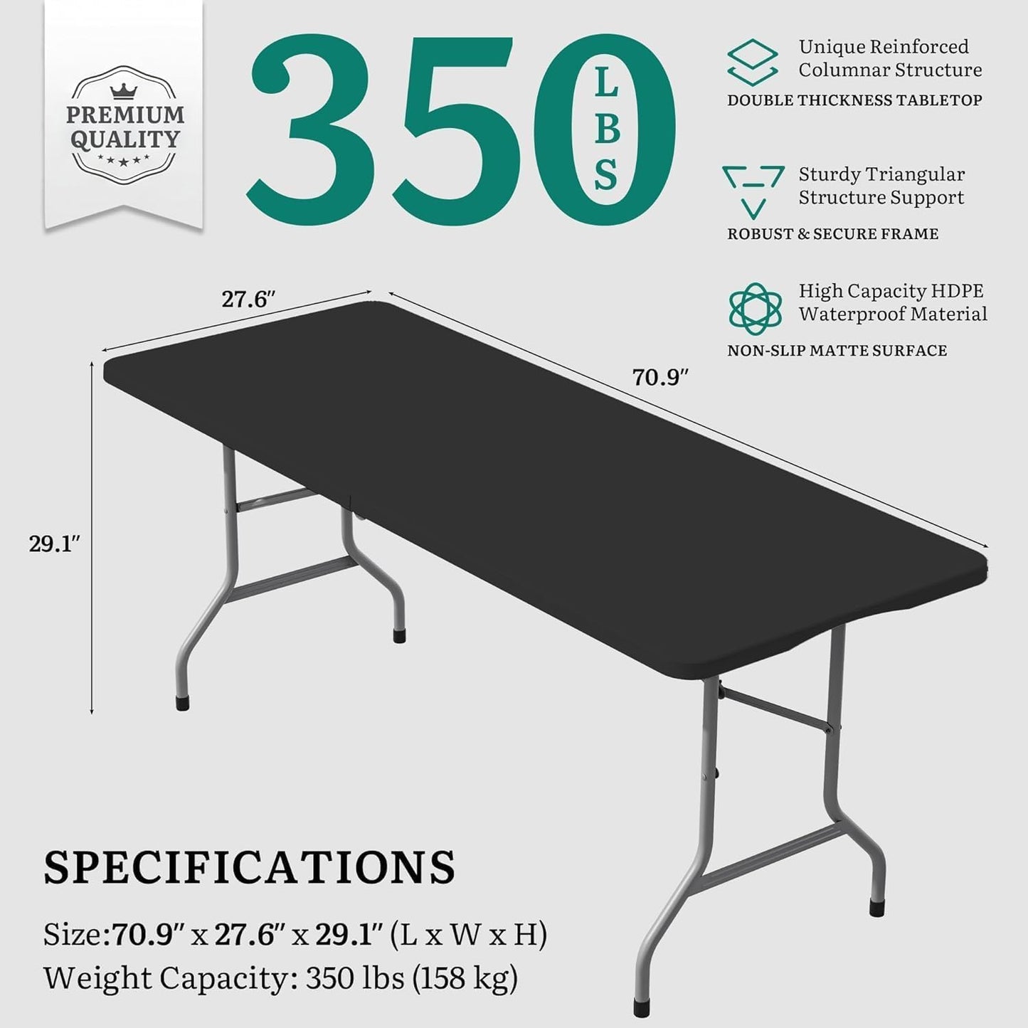 YITAHOME 8-Pack 6ft Folding Table w/1.38" Thick Tabletop Heavy Duty, Portable Outdoor Folding Tables w/Carrying Handle for Camping Picnic Parties/Indoor Events, Black